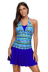 Sexy Aztec Print Royal Blue Halterneck One Piece Swimdress